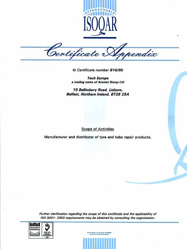 Сертификат ISO-9001 на продукцию TECH EUROPE до 06.10.2008 года.