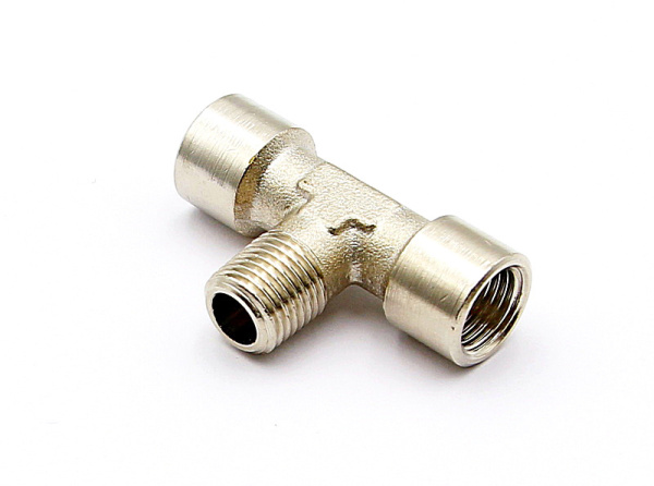 Ниппель резьбовой T-образный, 2 х внутренняя резьба 1/4 дюйма, наружная резьба 1/4 дюйма Ниппель резьбовой T-образный, 2 х внутренняя резьба 1/4 дюйма, наружная резьба 1/4 дюйма