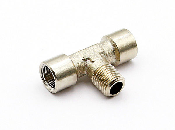 Ниппель резьбовой T-образный, 2 х внутренняя резьба 1/4 дюйма, наружная резьба 1/4 дюйма Ниппель резьбовой T-образный, 2 х внутренняя резьба 1/4 дюйма, наружная резьба 1/4 дюйма