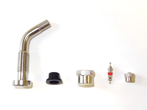 Металлический угловой вентиль для б/к легкосплавных дисков грузовых автомобилей и автобусов, диаметр отверстия в диске 9.7 мм, длина 64 мм, угол 60 градусов