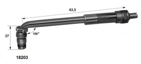 Вертлюжный угловой вентиль с большим отверстием для внедорожной техники, диаметр отверстия в диске 20.5 мм, длина 63,5 мм, угол 100 градусов