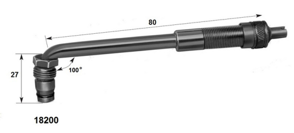 Вертлюжный угловой вентиль с большим отверстием для внедорожной техники, диаметр отверстия в диске 20.5 мм, длина 80 мм, угол 100 градусов