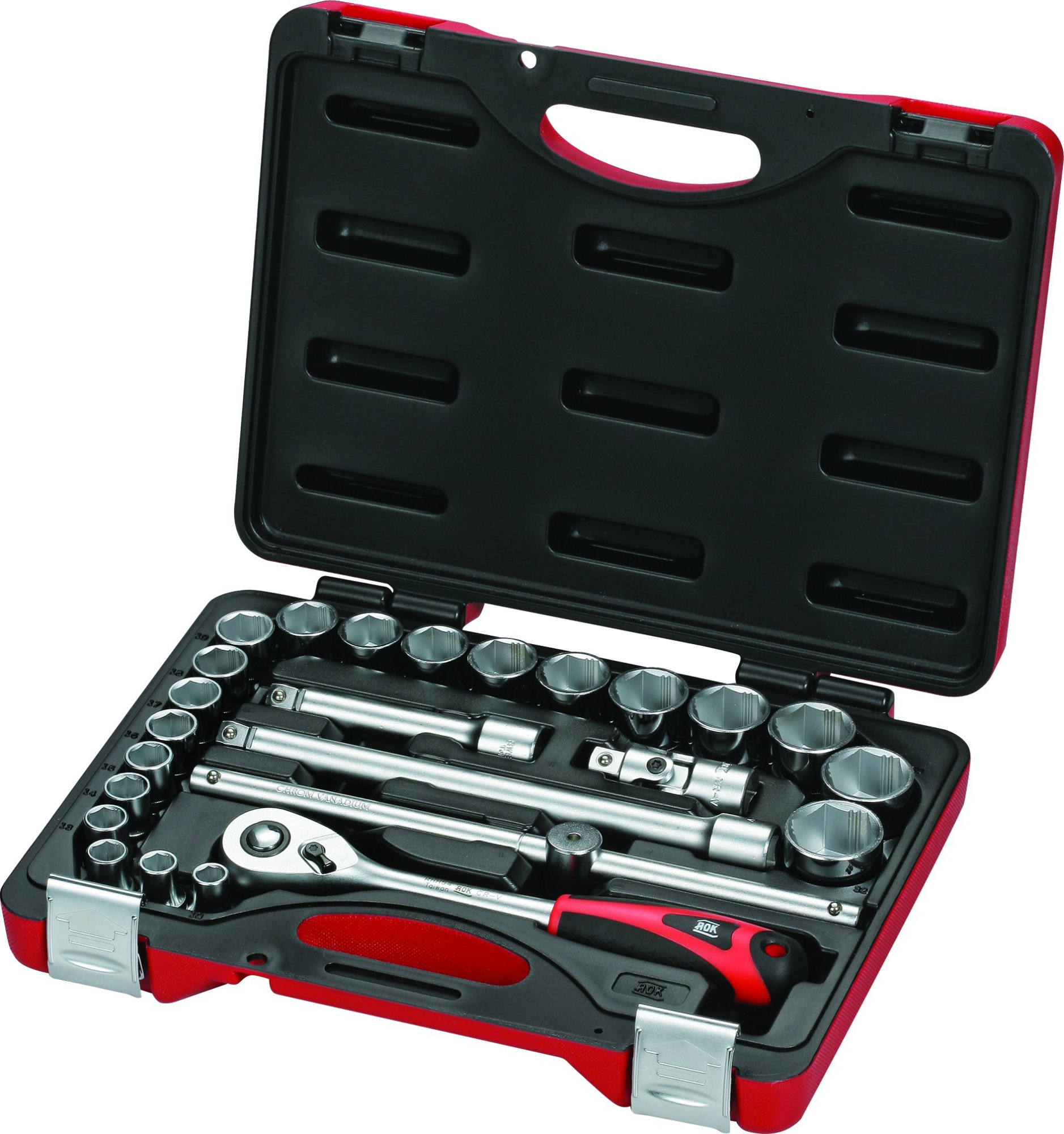 Набор стандартных головок с трещоткой и удлинителями, размер 1/2 дюйма 10-32 мм Набор стандартных головок с трещоткой и удлинителями, размер 1/2 дюйма 10-32 мм