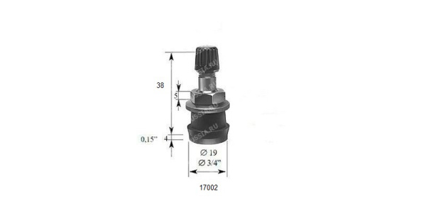 Металлический вентиль для б/к грузовых дисков, диаметр отверстия в диске 15.7 мм, длина 38 мм