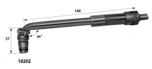 Вертлюжный угловой вентиль с большим отверстием для внедорожной техники, диаметр отверстия в диске 20.5 мм, длина 140 мм, угол 100 градусов